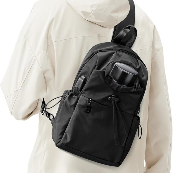 Black Sling Crossbody Bag for Men Women, Tactical Backpack Shoulder Daypack Mini - Picture 1 of 8